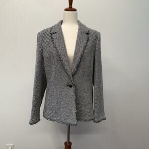 Ted Baker Tweed Blazer Jacket Women Size 5 L 12/14 Black White Classic Old Money